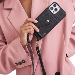 LOUVE Black Textured Phone Case wallet with Strap